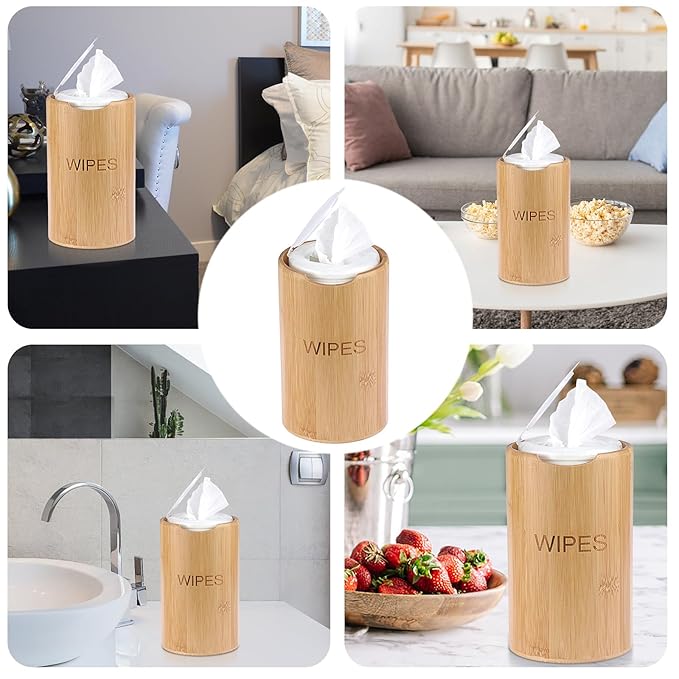 Kokone Bamboo Wipes Dispenser Compatible for Clorox Lysol, Farmhouse Wipes Canister Holder Cleaning Wipe Dispenser Container, Decorative Bamboo Wipes Dispenser Keeper for Kitchen Bathroom Office