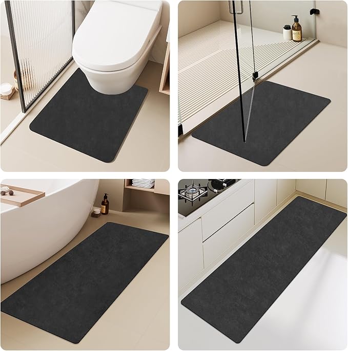 Black Bath Mat, Bathroom Rugs Non Slip Washable Thin Absorbent Quick Dry Bath Mat Fits Under Door Bathroom Floor Mat Perfect for Bath, Shower, or Sink 17"x59" Black