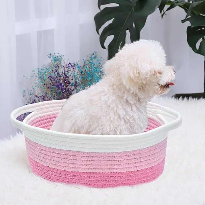 ABenkle Small Basket with Gift Bags and Ribbons, Empty Gift Baskets for Mother's Day, Decorative Boho Rope Woven Nursery Storage Organizer Toy Baskets with Handle for Baby Showers, 12"X 8" X 5"
