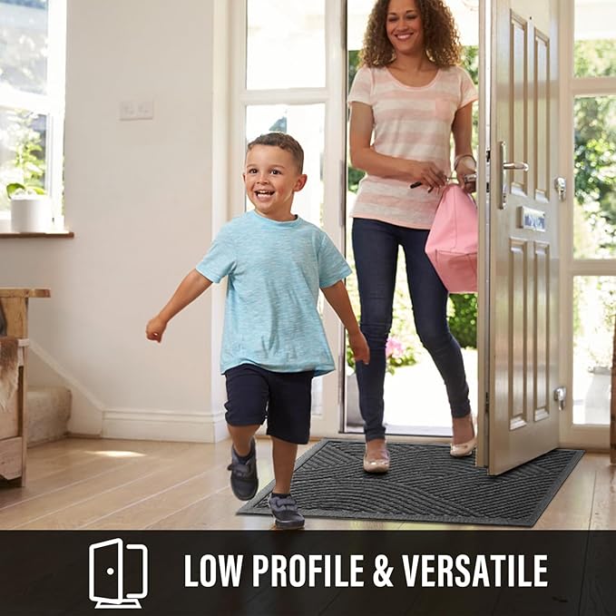 Sturdy Front Door Mat, Absorbent Muddy Dirt Resist Welcome Door Mats Outdoor Indoor, Stain and Fade Resistant, Non-Slip Backing Entry Mat Low Profile Doormat for Entryway, 72×24, Grey