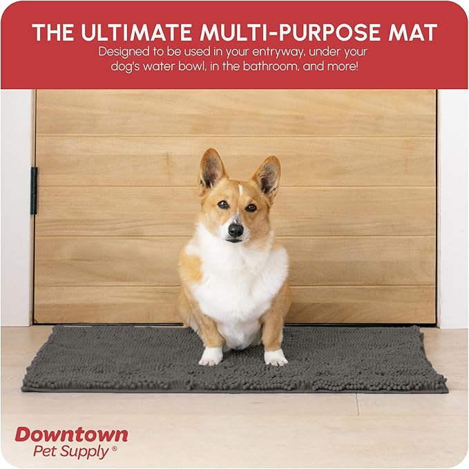 My Doggy Place Microfiber Dog Mat for Muddy Paws, 31" x 20" Ash With Paw Print - Absorbent Quick-Drying Paw Cleaning, Washer and Dryer Safe - Non-Slip Rubber Backed Pet Mat, Medium
