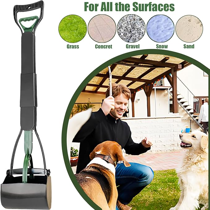 Pooper Scooper, Large Pooper Scooper for Dogs Heavy Duty, Dog Pooper Scooper with Long Handle & High Strength Durable Spring, Foldable Dog Poop Pick Up (32-inch) (Dark Green)