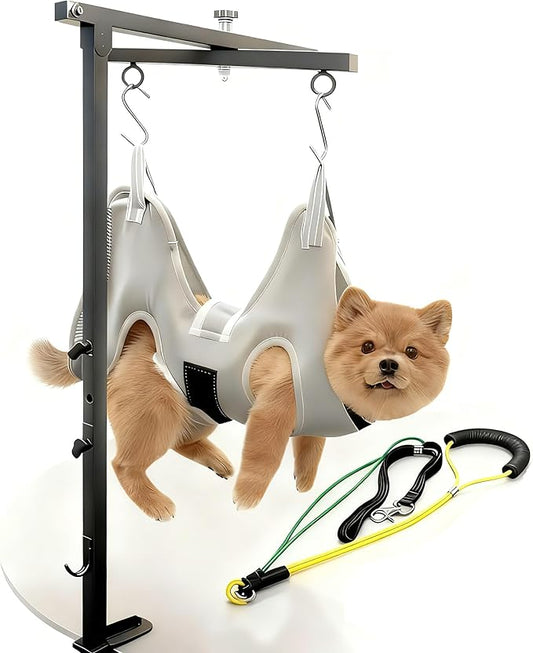 360 Rotatable Dog Grooming Arm with Clamp,Foldable Adjustable Height Dog Grooming Table Arm with Hammock and Restraint Dog Leashes,Pet Grooming for Small Medium Dogs at Home or Salon