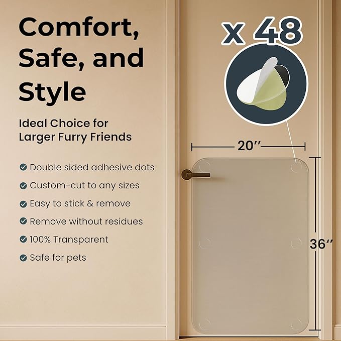 Dog Scratch Protectors for Doors 2-Pack 36 x 20’’ Clear Cat Scratching Guard Protection Easy Install on Wall Window Glass Screen & Sliding Doors Furniture Indoor/Outdoor