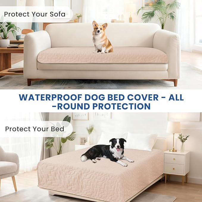 Waterproof Dog Bed Cover, Non-Slip Dog Blanket for Couch, Couch Covers for Dogs Washable, Pet Blanket for Furniture, Pet Bed Mat for Sofa, Car, Pet Supplies (40x50 Inch, Beige)