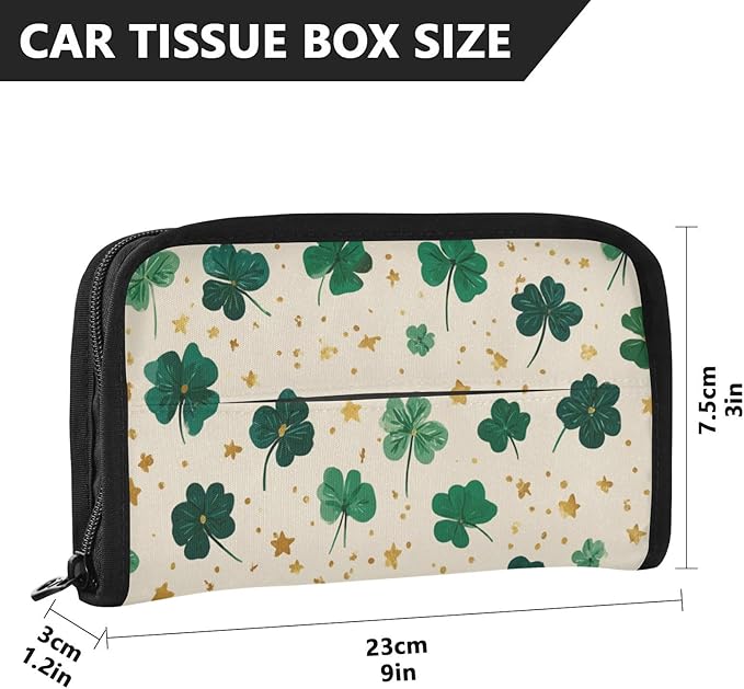 Car Tissue Holder Car Napkin Holder Car Tissue Box Dispenser Storage Case Sun Visor Mask Holder with Adjustable Straps Reusable Refillable Green Clovers and Stars