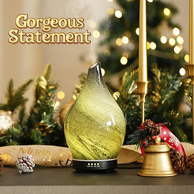 Porseme 150ml Essential Oil Diffuser Glass Color Changing Aroma Air Diffusers Aromatherapy Ultrasonic Cool Mist Humidifier 6 Running Hours Waterless Auto-Off for Sleeping Yoga Office Spa (Obsidian)