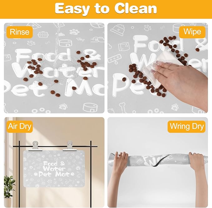 Pet Feeding Mat,Dog Cat Mat for Food and Water,Dog Bowl Waterproof Placemat with Rubber Backing,Absorbent Quick Dry Water Dispenser Mat for Pet（Light Gray 16"×24"）