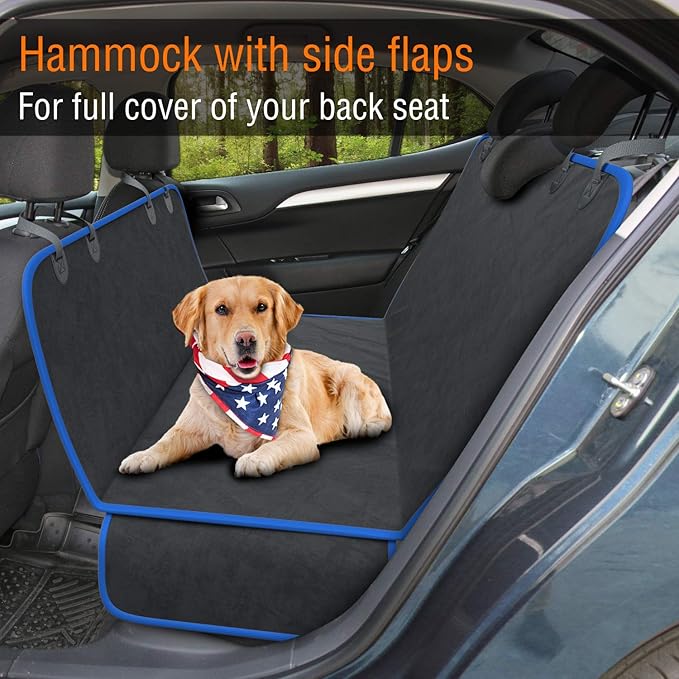 Active Pets Dog Car Seat Cover Car Seat Protector- for Back Seat of SUVs, Trucks, Cars - Waterproof & Convertible Hammock for Car Backseat - Dog Travel Accessories - Blue