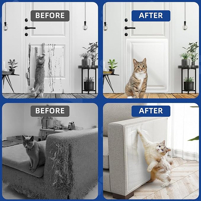 TOOSOFt Anti Cat Scratch Furniture Protector Clear Thicken Vinyl 160"x12.4" Couch Protector from Cat Claws - Single Sided Sticky Flexible Dog Tape for Furniture, for Couch Corner Door Walls Bed
