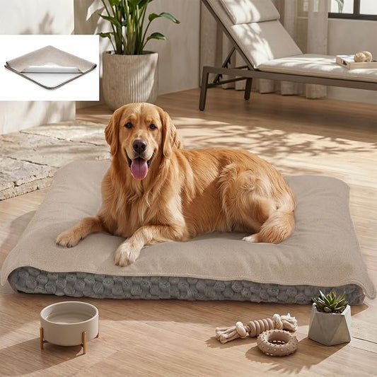 MontVoo Washable Dog Bed Cover, Absorbent Quick Dry Pet Bed Sheet, Easy Hair Removal Couch Covers for Dogs/Cats, 20x20 Inches, Waterproof PU Backing Dog Bed Mat for Car Seat, Crate, Cover Only, Beige