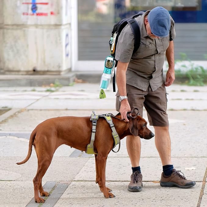 Dog Water Bottle with Food Container & Poop Bag Holder, Travel Water Bowl, Portable Pet Dispenser, Dog Gifts Stuff Accessories Items, Puppy Essentials for Yorkie Chihuahua Walking Hiking