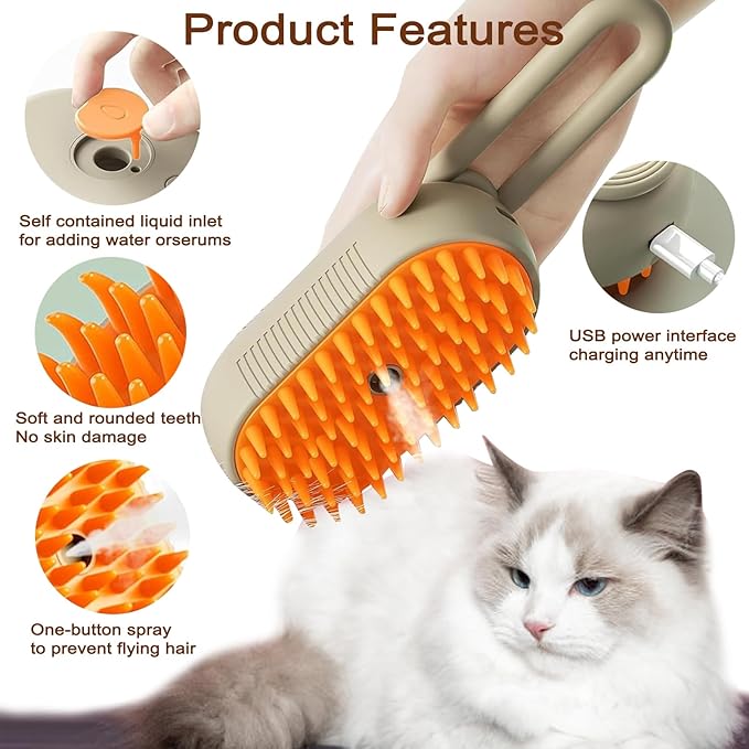 Cat Steam Brush for Shedding, 2025 New 4 in 1 Rechargeable Steam Pet Brushes for Cats & Dogs, Indoor Anti-static Pets Brush for Massage, Cleaning, Shedding & Combing Hair (Beige)