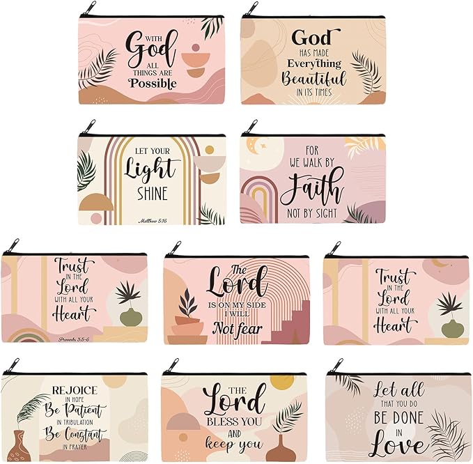 Reginary 20 Pieces Boho Religion Cosmetic Bag for Women Christian Bible Roomy Makeup Bags with Zipper Church Religious Toiletry Bag Pouch Travel Accessory Organizer Gifts, 7 x 4.3 Inches