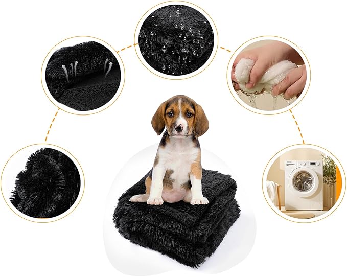 Wowchine Calming Fleece Cat Blankets Black Waterproof Pets Blanket for Dogs Reversible Long Faux Fur Puppy Throw Blankets(Black,L)