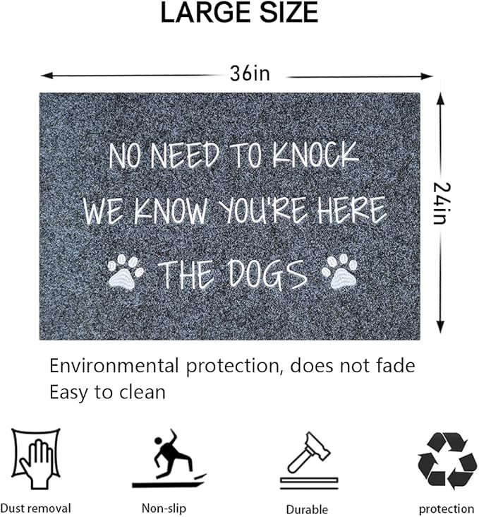 Large Welcome Mat for Front Door Doormat Rubber Non Slip Backing Funny Text Doormat Indoor Door Mat Dog Mat for Entryway Front Door Porch 24x36 Gray