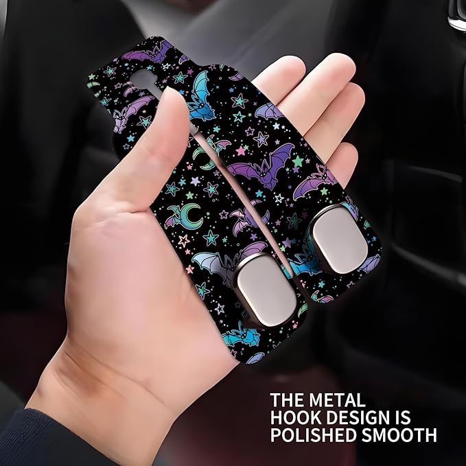 Car Seat Headrest Hook, Universal Leather Cute Hanger Holder Hook, Storage Organizer Interior Accessories for Purse Bags Handbag Purple Cute Bats