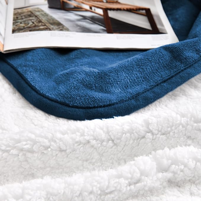 Waterproof Blanket for Bed Couch Sofa, Soft Liquid Pee Proof Pet Blanket for Dog Puppy Cat, Reversible Sherpa Fleece Furniture Protector (Navy Blue, 50x60 inches)