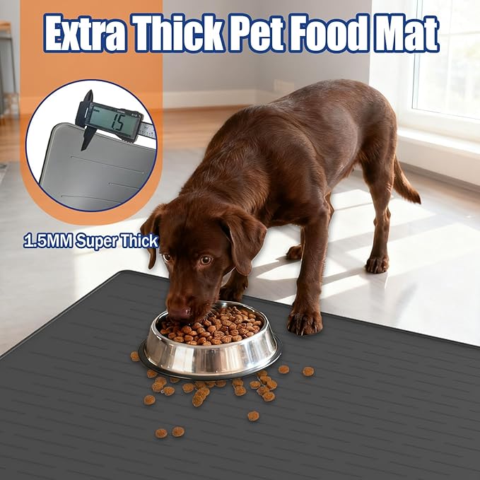 40"x30" XXL Silicone Dog Feeding Mat, 1.5MM Extra Thick Dog Bowl Mat for Food and Water, Large Non-Slip Placemat with High Edges for Dogs Bowls, Easy to Clean, Beige