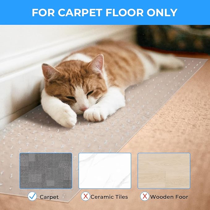 Carpet Protector for cat Dog Anti Scratch Under Door Cat Scratch Protector Mat from Scratching Easy to Cut Non Slip Plastic Carpet Scratch Stopper Cat Scratch Guard Carpet 3.6FT(Clear, 1pcs)