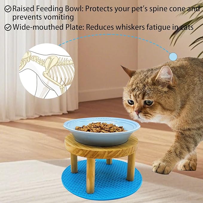 Elevated Cat Bowls Raised Ceramic Cat Dishes Adjustable Height Stand Whisker Fatigue Friendly Food Plates Feeding Station for Kittens Puppies Dog(Pink)(Blue)