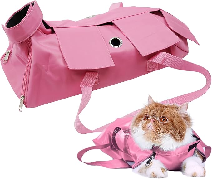 Kukaster Pet Cat’s Restraint Bag for Claw Care Nail Trimming Anti-Scratching Grooming Bag for Cats Medical Examination(Pink-l)