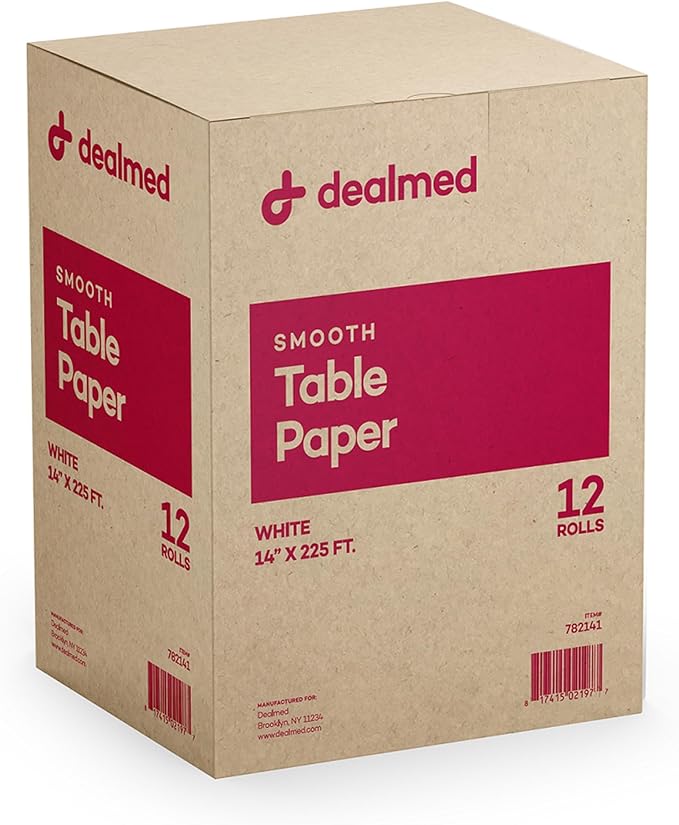 Dealmed Exam Table Paper (12 Rolls) 14” x 225' Smooth, White Medical Exam Cover for Doctor’s Offices, Medical Facilities, Patternmaking, Tracing and More