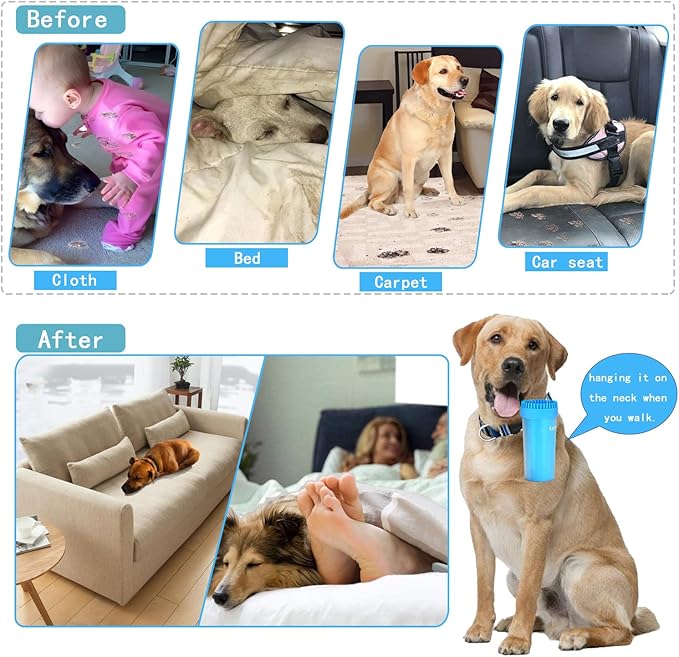Kabetig Quick Clean Dog Paw Cleaner 5-in-1 Kit, Blue (Medium) - No Full Bath Needed, Post-Walk Paw Clean - with Silicone Bath Brush, 3 Microfiber Towels - Fits Corgi 1.2-2.5 In (3.05-6.35 cm)