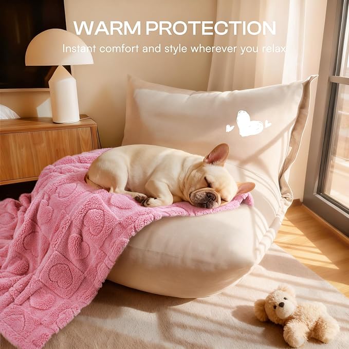 Luciphia 1 Pack 2 Small Dog Blanket Washable Pet Bed Cover Soft Fluffy Puppy Blanket with Premium Fleece 300GSM Cozy Calming Cat Blankets for Indoor Cats Pink 57x40 inch