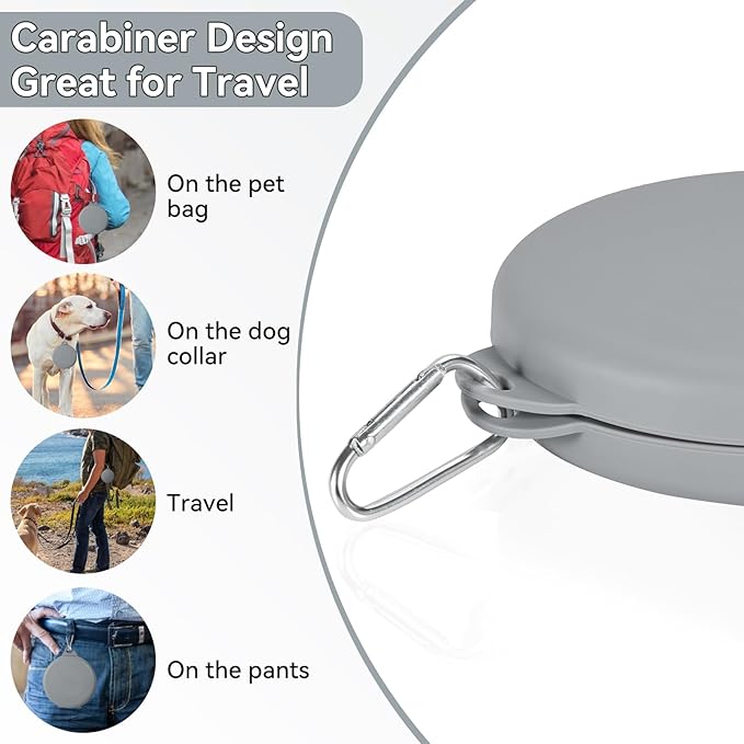 PNEUICALLY Collapsible Dog Water Bowl 2 in 1 Foldable Pet Food and Water Bowl Portable Cats Dishes with Carabiner Clip for Traveling Hiking Camping Walking (Grey)