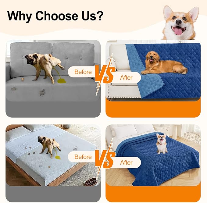Smiry Reversible Waterproof Couch Covers for Sofa, Washable Dogs Pet Couch Covers for 3 Cushion Sofa Pet Friendly, Water Resistant Furniture Protector Slipcover, Geometric (40"x50", Navy/Blue)