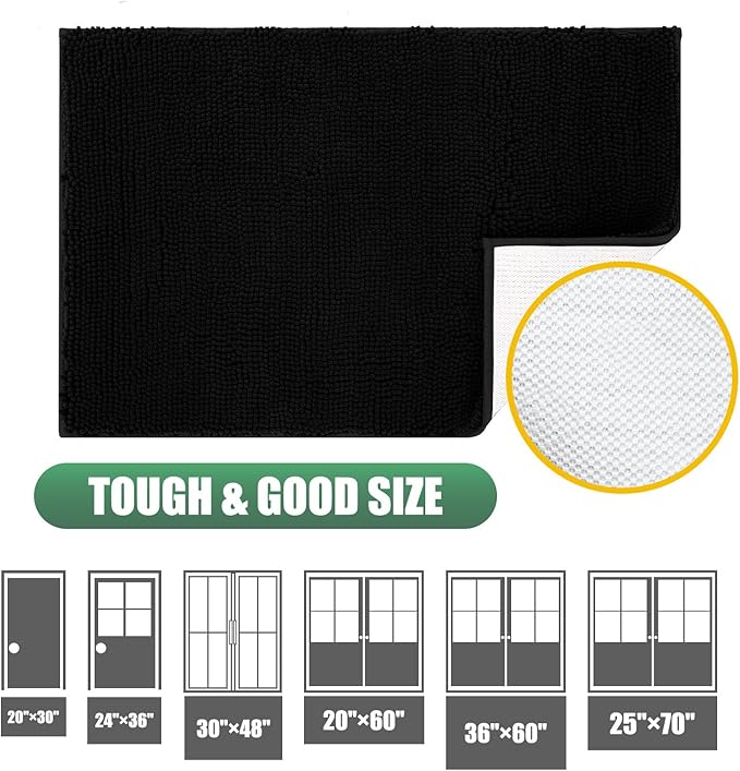 IM HOME Chenille Absorbent Outdoor Doormat 60" x 48", Washable Muddy Door Mats for Dog Non Slip Indoor Doormats Dog Mat for Muddy Paw Front Inside Doormats for Entryway Black