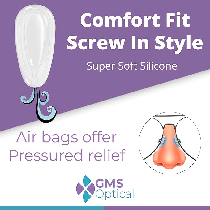 GMS Optical Comfort Line - Air Bag Screw-in Soft Silicone Nose Pads for Glasses, Sunglasses, Glasses Repair Kit with Screws, Keep Glasses from Sliding (7mm/14mm(10 Pair))
