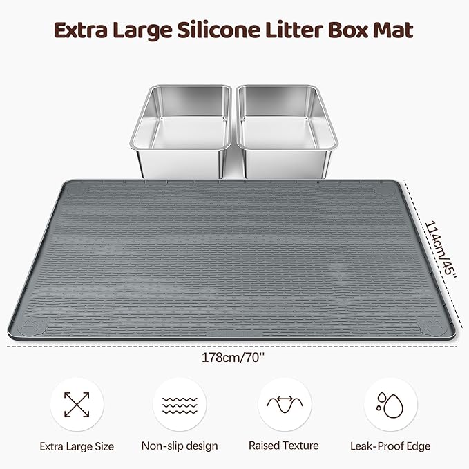 Bartuke Cat Litter Mat, XXL Extra Large 70" x 45" Silicone Mat Litter Trapping Mat for Scatter Control, Soft on Kitty Paws, Easy to Clean (Dark Grey)