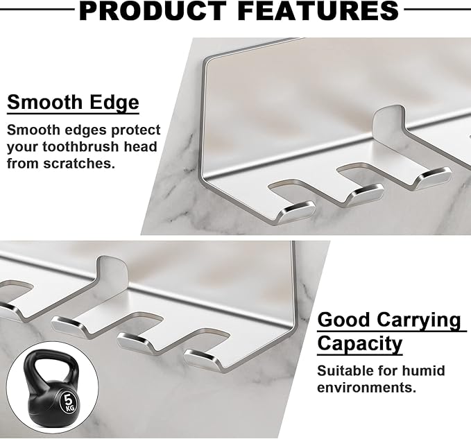 Electric Toothbrush Head Holder, Toothbrush Holders Wall Mounted, Electric Toothbrushs Holder, Bathroom Shower Tooth Brushing Holder, Tooth Brush Head Holder Organiser (Silver, Large)