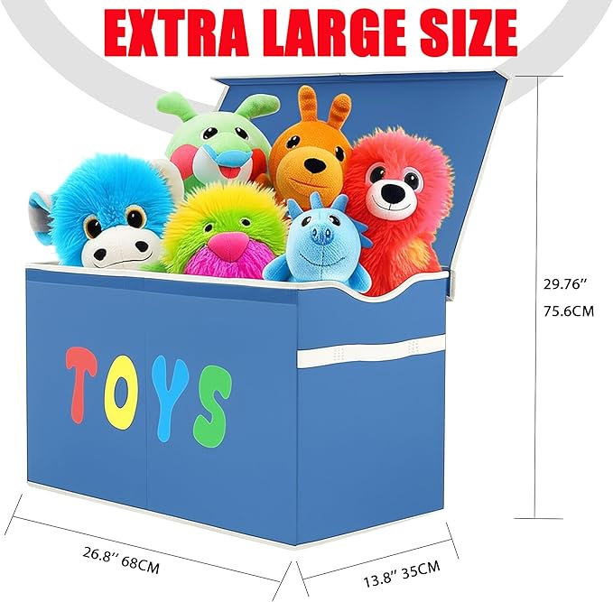Toy Box Chest, Collapsible Sturdy Storage Bins with Lids, Extra Large Kids Toy Storage Organizer Boxes Bins Baskets for Kids, Boys, Girls, Nursery Room, Playroom, Closet (Classical Blue)
