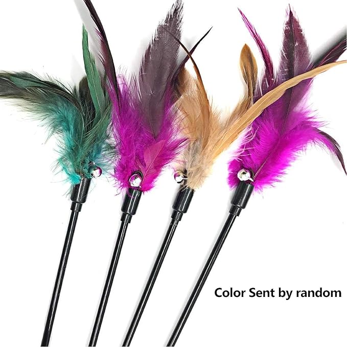 4 PCS Interactive Cat Teaser Wand - 20" Long Wand with Loud Bell for Cat and Kitten
