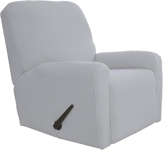 Easy-Going Recliner Stretch Sofa Slipcover Sofa Cover 4-Pieces Furniture Protector Couch Soft with Elastic Bottom Polyester Spandex Jacquard Fabric(Recliner,Silver Gray,Large)