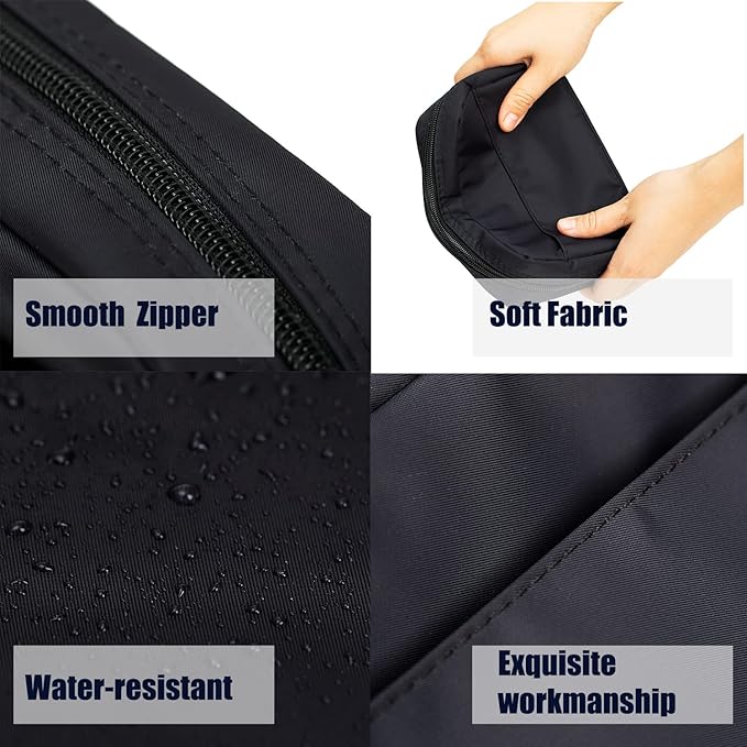 Hekyip Rectangular Beauty Bag, Small Travel Makeup Bag for Purse, Portable Waterproof Cosmetic Pouch for Ladies Women (Rectangular All Black)