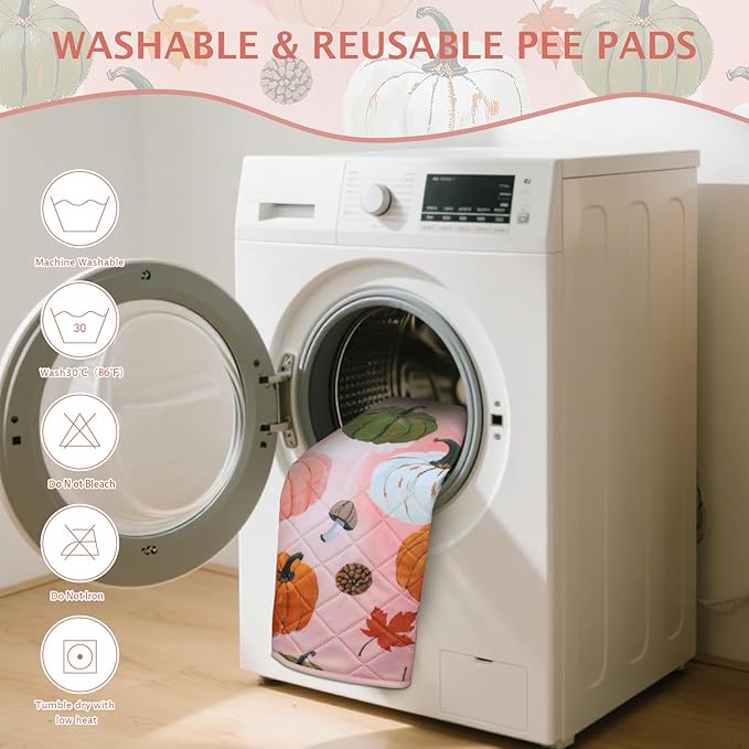 IEUUMLER Washable Pee Pads for Dogs, 2 Pack Pumpkin Pattern Reusable Waterproof Puppy Potty Pads, Non-Slip Absorbent Pet Training Pads for Playpen Crate Bed EU016 Pink Pumpkin, 36x31