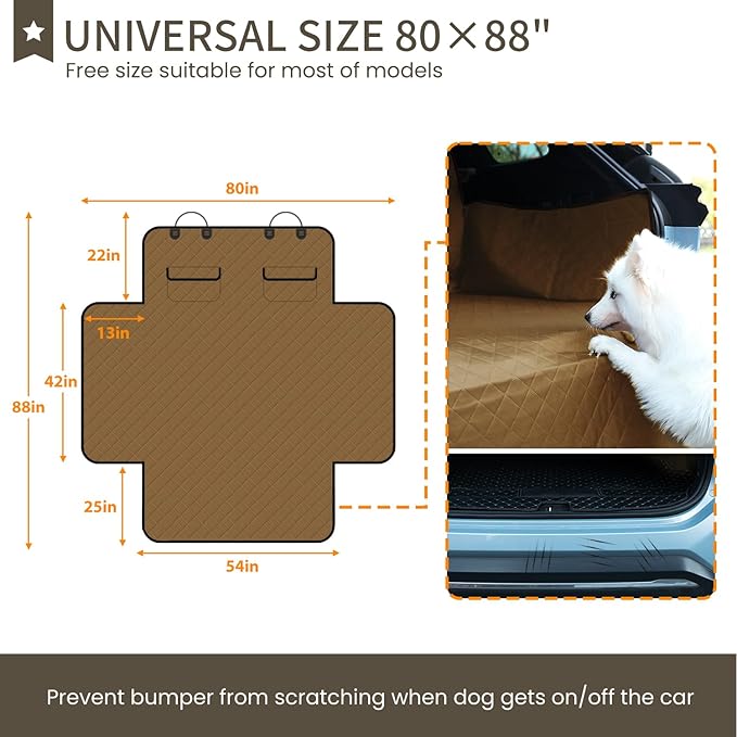 NESTROAD SUV Cargo Liner for Dogs, Waterproof Dog Cargo Cover for SUVs,Sedans,Vans,Nonslip Dog Seat Cover with Bumper Flap Protector,Universal Fit,Brown,Large