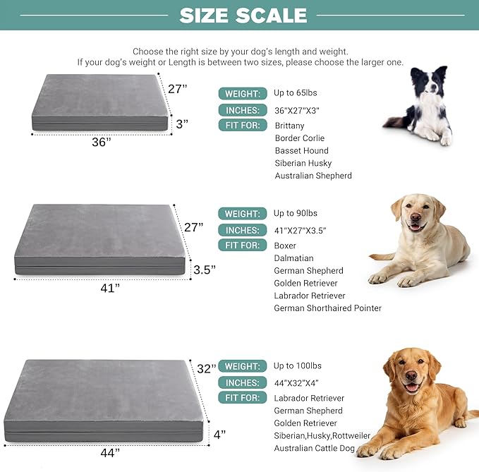 Waterproof Outdoor Large Dog Bed, Washable XL Pet Beds 44 inch, Foam Sleeping Pad with Removable Cover Reversible，Leather Anti-Slip 44"x32", Grey