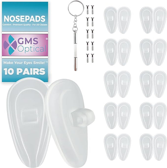 GMS Optical Comfort Line - Air Bag Screw-in Soft Silicone Nose Pads for Glasses, Sunglasses, Glasses Repair Kit with Screws, Keep Glasses from Sliding (7mm/14mm(10 Pair))