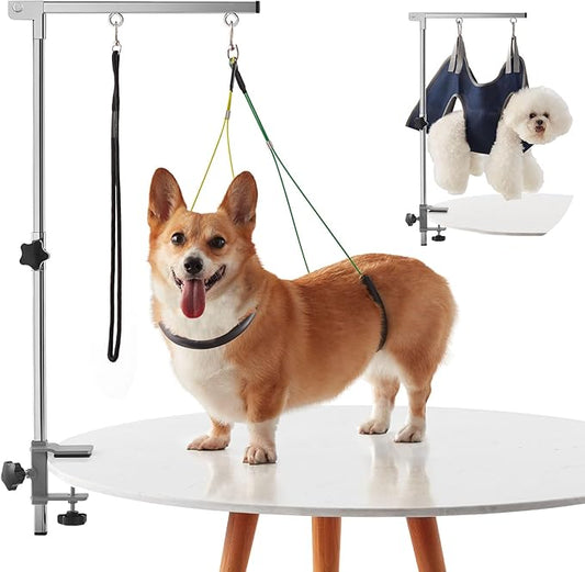 Home Dog Grooming Table Arm with Hammock 35" Height Adjustable Dog Grooming Arm with Clamp No-Sit Haunch Holders Durable Stainless Steel(Grooming Table Not Included)