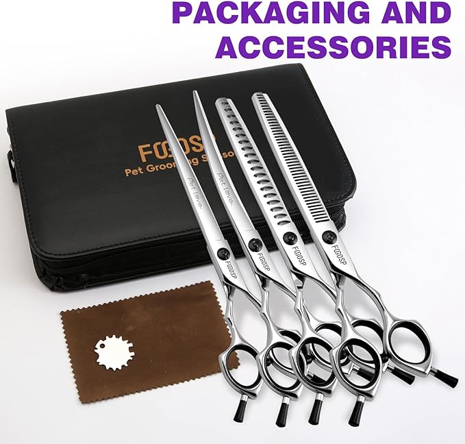 Dog Grooming Scissors Kit 7 in Professional Curved Thinning Straight Chunkers Shears for Grooming Dogs Cat Pet at Home Japanese 440C Stainless Steel(7.0'',Kit)