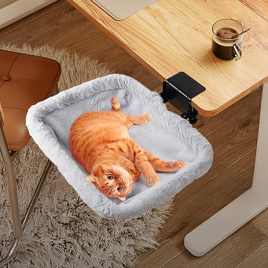 Lilyang Cat Desk Bed – Cat Hammock for Home Office Space Saving, Secure Bed with Super-Sized Clamp & Steel Frame, Supports Up to 40 lbs, 18"x14" Reversible Bed Cover, Removable & Washable