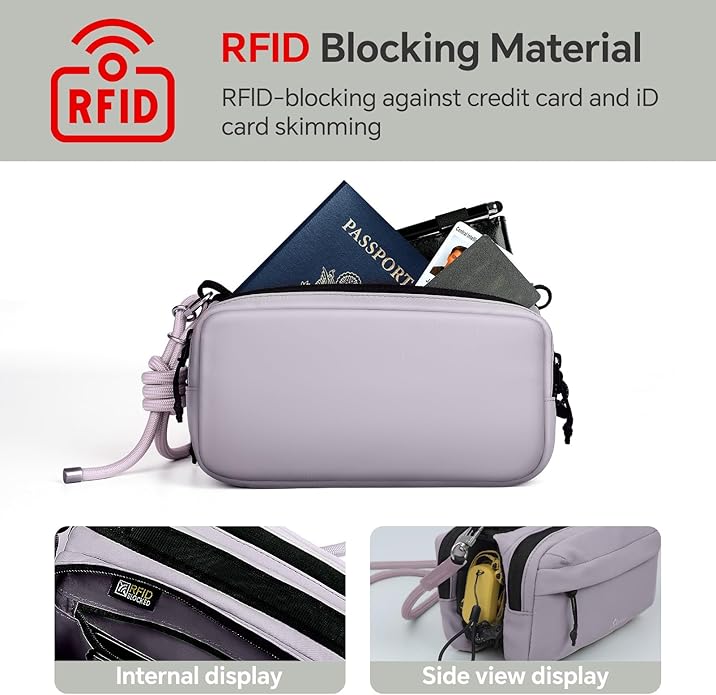 Small Crossbody Travel Bag for Women, Water-Resistant Nylon, RFID Blocking, Organizer with Bottle Slot, Adjustable Rope Strap