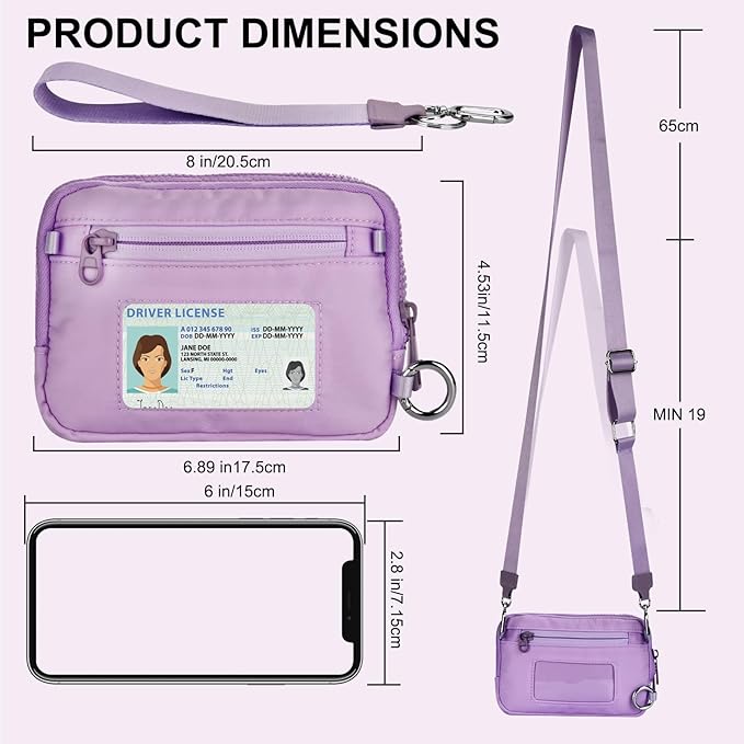 Small Nylon Crossbody Bags For Women,Wristlet Wallets With Phone Organizer, 2 In 1 iris Wallet, Zip Around Wallets (Light Purple)
