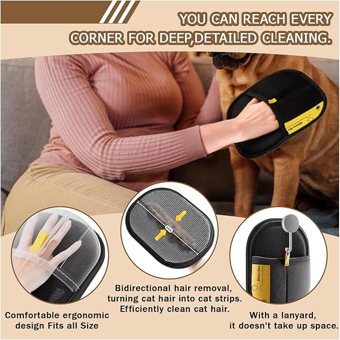 3PC Electrostatic Pet Hair Removal Glove for Cats & Dogs,2025 Upgraded Animal Fur Removal Tool,Reusable Cat & Dog Hair Remover for Couch, Furniture,Laundry,Car Seat,Cat Grooming Gloves