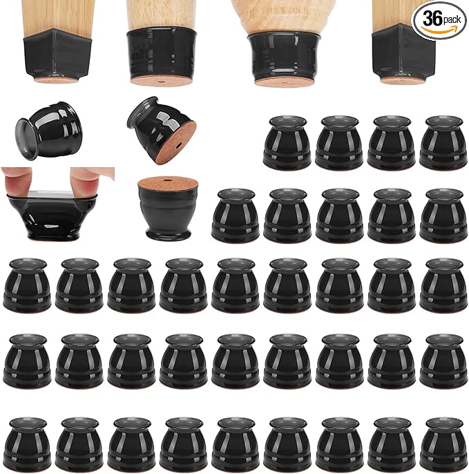CHUNZEXI 36 Pack Chair Leg Floor Protectors for Hardwood Floors, Silicone Felt Covers Pads Caps, Protect Wood Furniture Feet Floors Noise Reduce and Scratch (Universal Small & Black)